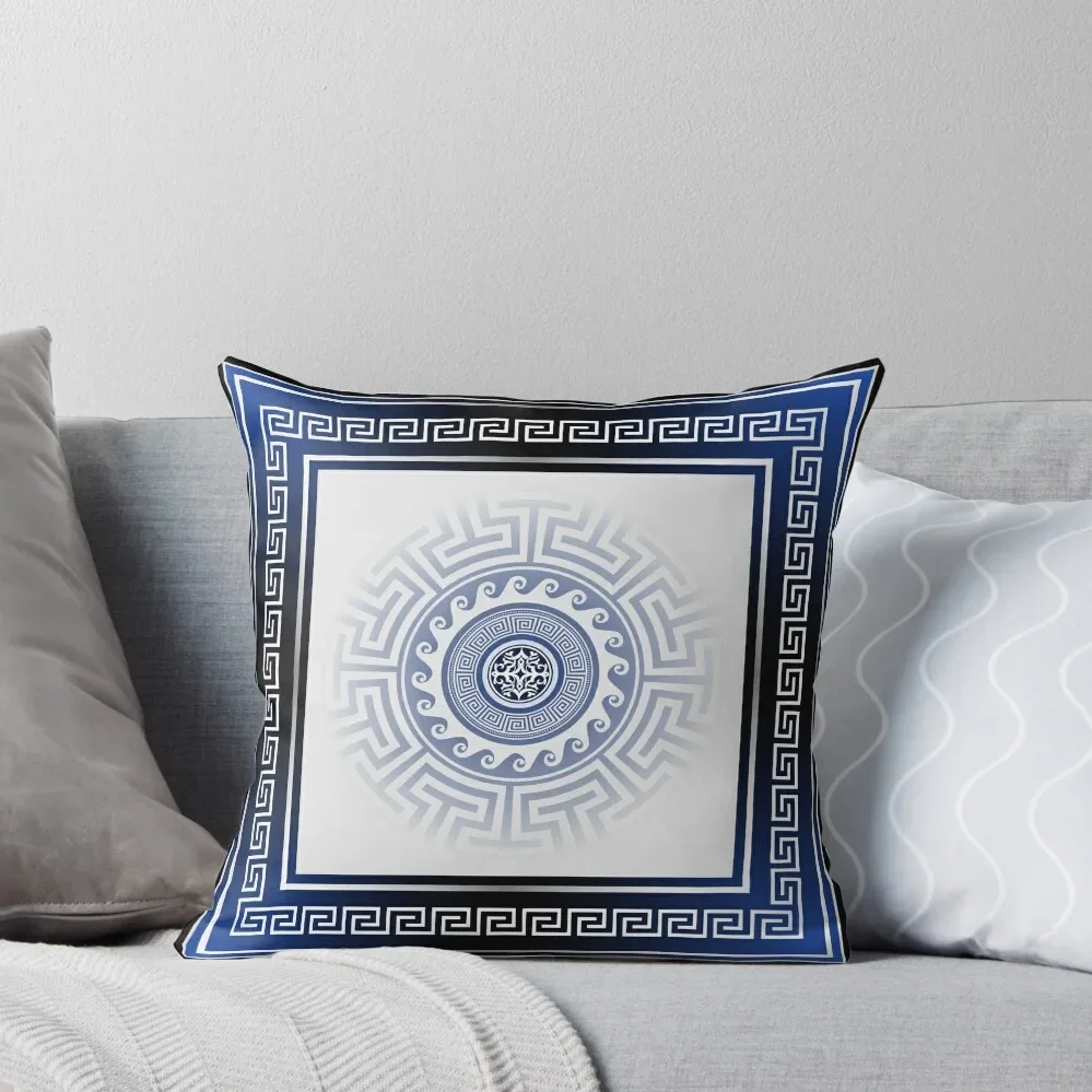 Греческий Ключ Meander синий белый серебряный плед наволочки для диванов Новогодняя