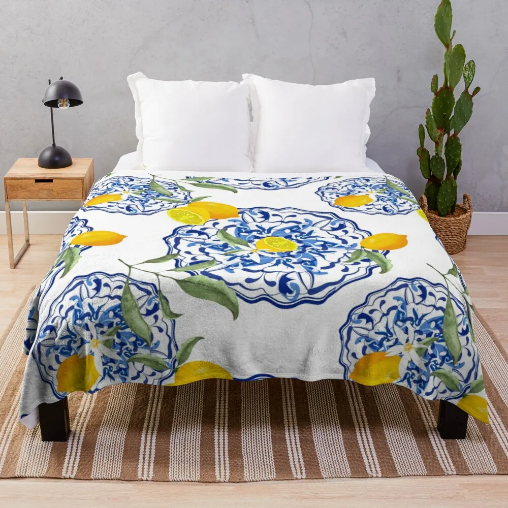 

Simple Summer,citrus,mosaic background ,Mediterranean style,lemon fruit patternThrow Blanket