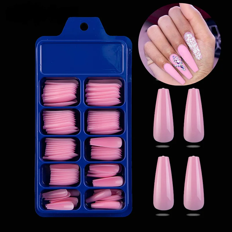 

100pcs/box Artificial Fake Nails Small Blue Box White Transparent Color Solid Color Fashion Girls Full Nail Art Patches