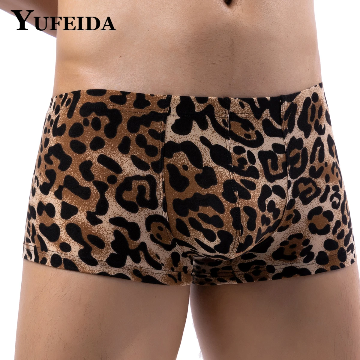 

YUFEIDA Mens Boxer Shorts Leopard Printed Man Sexy U Convex Underwear Summer Quick-Drying Panties Male Fitness Shorts Swim Trunk