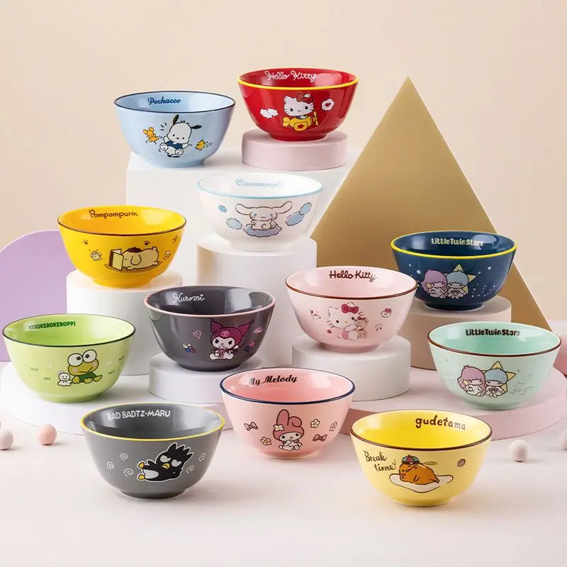 

Hello Kitty Bowl Cartoon Cute Eating Bowl Kuromi Mymelody Personalized Creative Kawaii Ceramic Tableware Household