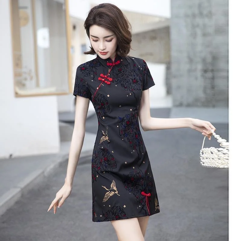 

Black Cheongsam Women's Embroidery Summer National Fashion Young Dress Party Oriental Dresses Online Novelty & Special Use