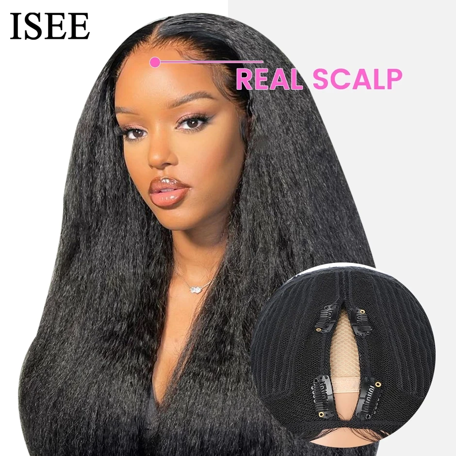 ISEE V Part Wig Yaki Straight Human Hair Wigs 180% Mongolian Kinky Straight Human Hair Wigs Glueless No Leave Out V Part Wigs enlarge