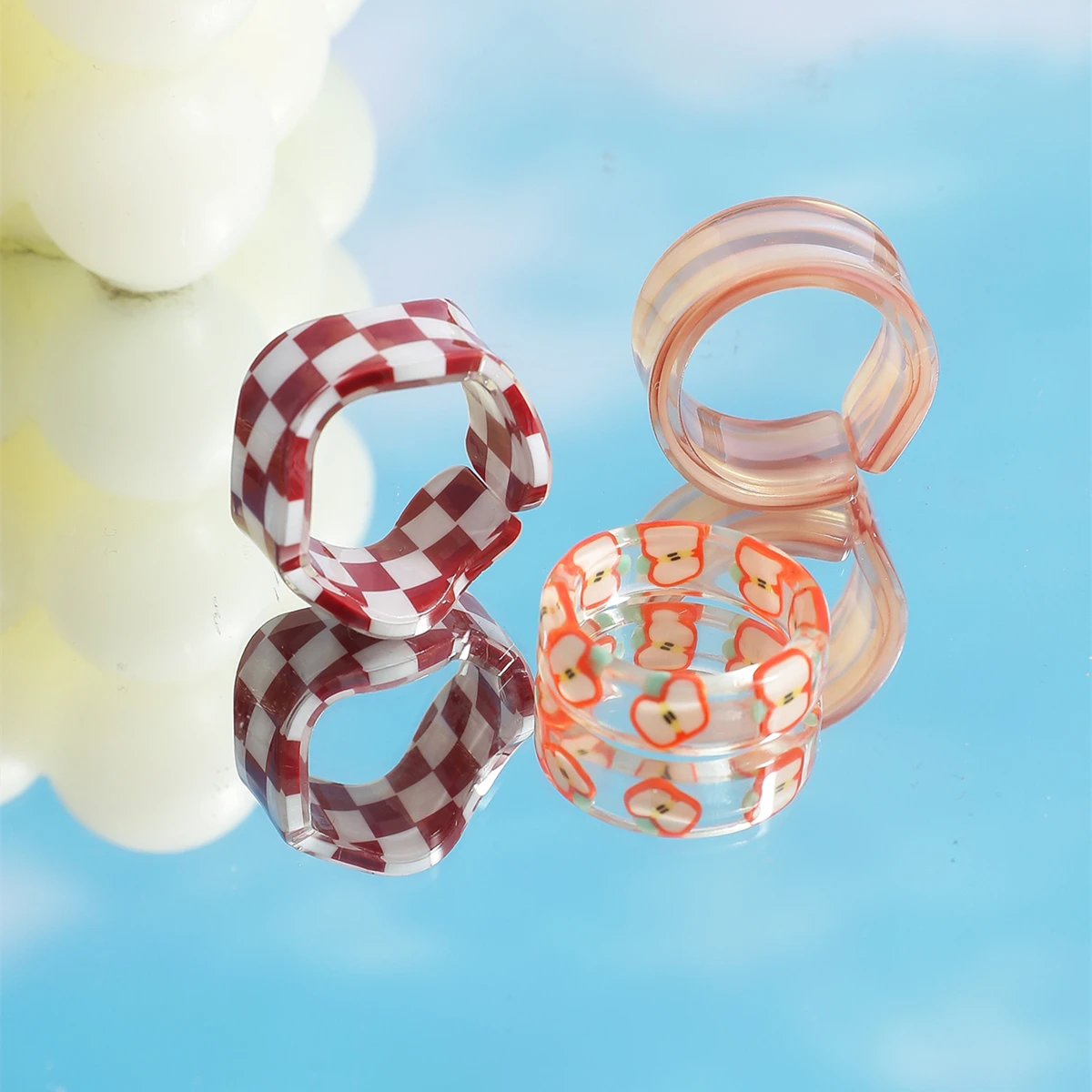 Fashion Ins Style 2022 New Acrylic Checkerboard Rings Suit For Women ResinAcetate Open Rings Girl Birthday Party Jewelry Gift