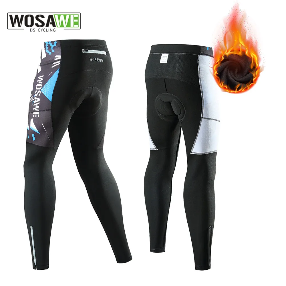 

WOSAWE Men Women Fleece Cycling Pants Winter 5D Gel Padded Thermal Mtb Bicycle Tights Male Female Windproof Bike Long Trousers