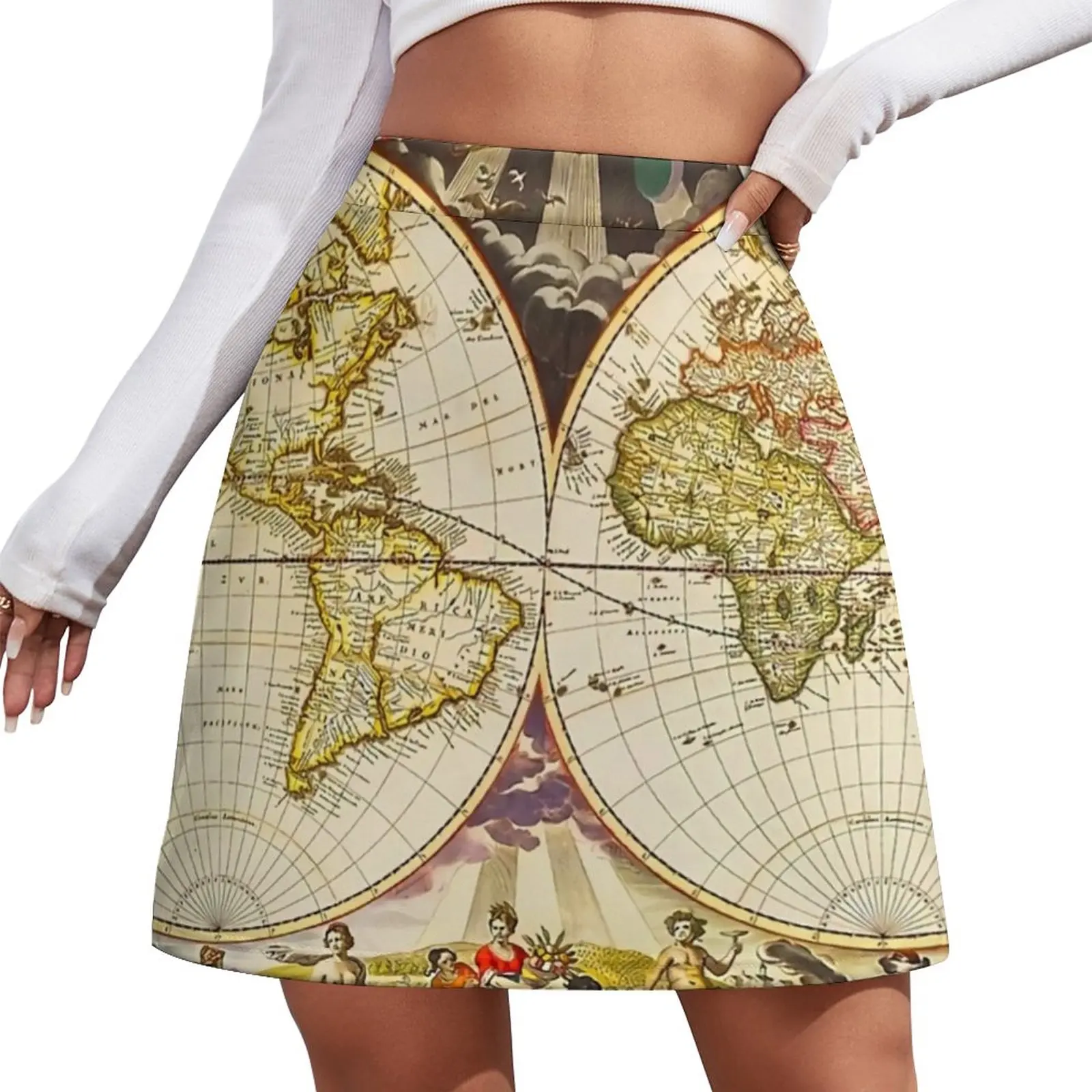 

Vintage Earth Map Skirt Vintage Anitque Kawaii Mini Skirts Summer High Waist Custom Aesthetic Casual Skirt Big Size 2XL 3XL