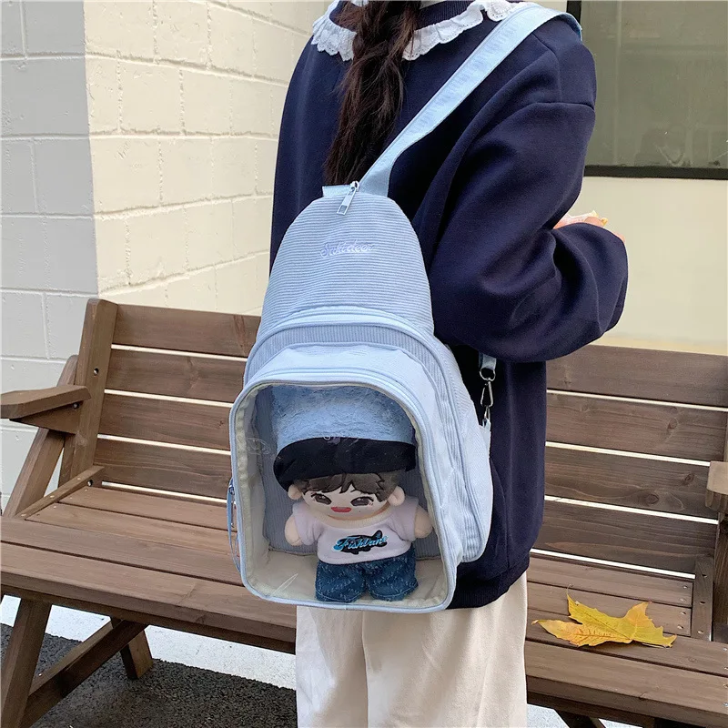 Фото Kawaii женская нагрудная сумка вельветовая DIY аниме значок дисплей Ita сумки Harajuku студенческие субкультуры прозрачные регулируемые рюкзаки №2