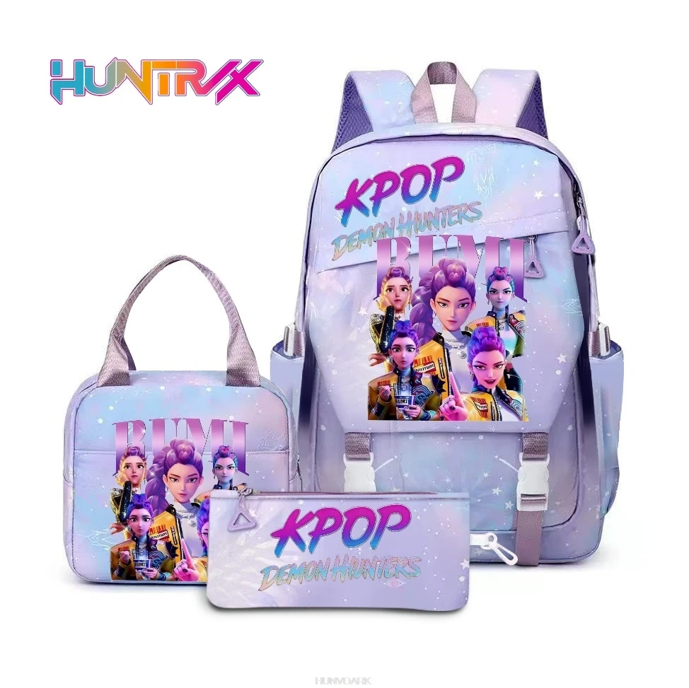 Фото Рюкзаки KPop Demon Hunters с градиентным дизайном Rumi Mira Zoey HUNTR/X Saja Boys, вместительные, для женщин, подростков, школьные сумки для ноутбуков, модные, в стиле Y2K №4