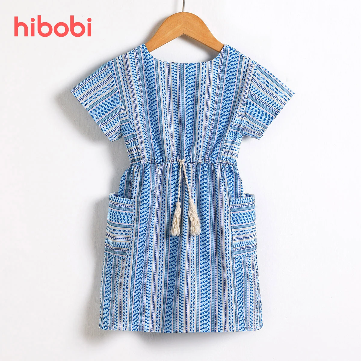 

Summer Smocked Dress For Girls 1-6 Years Blue Pockets Short Sleeve Clothes Children New Fashion Casual Party Princess Costume