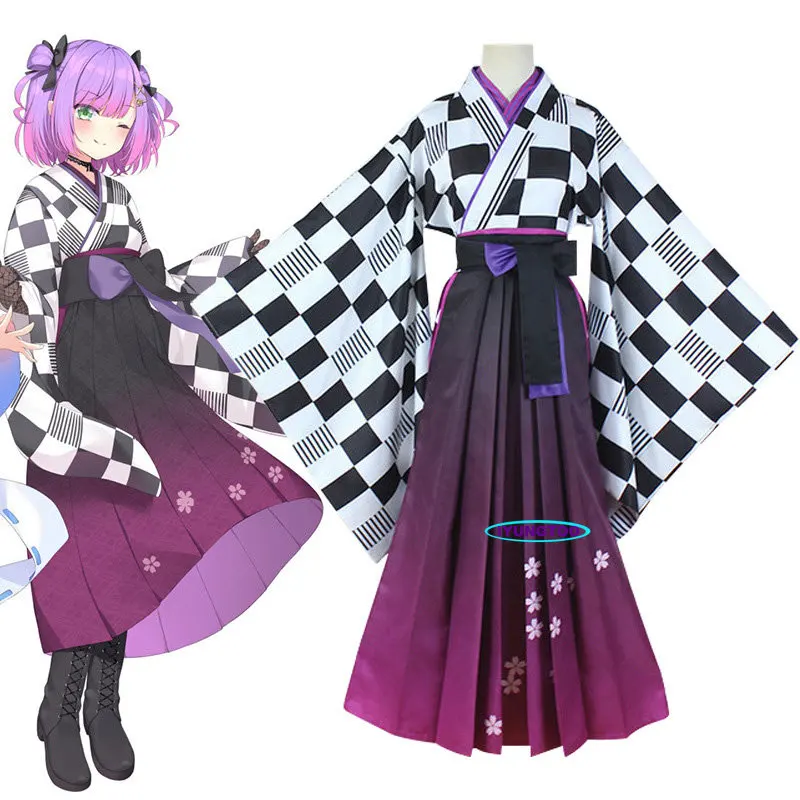 

Anime VTuber Tokoyami Towa Cosplay Kimono Set Hololive Production Youtuber Tokoyami Towa Wafuku Outfits Kimono Long Skirts