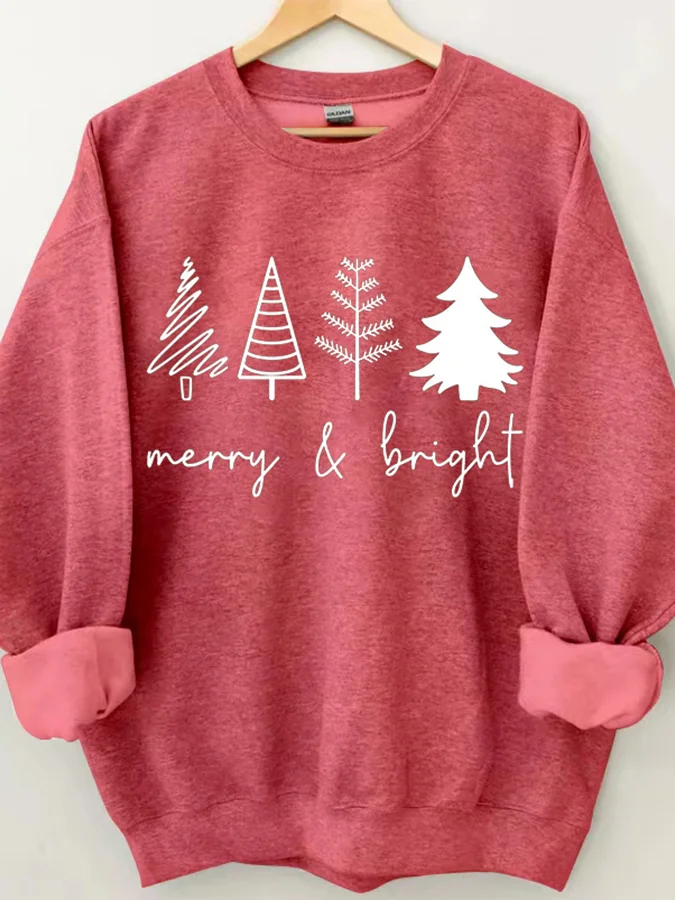 

Custom Merry Bright Christmas Trees Sweatshirt Simple Strokes Sweatshirt Personalized Can Custom Pattern Or Text You Want