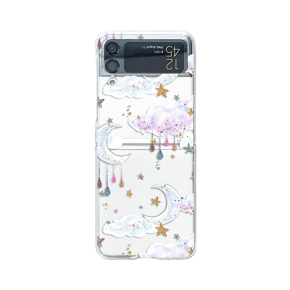

For Samsung Galaxy Z Flip 4 3 Case Rabbit Star Moon Painted Transparent Shockproof Hard Back Cover For Samsung ZFlip4 Flip3 Case