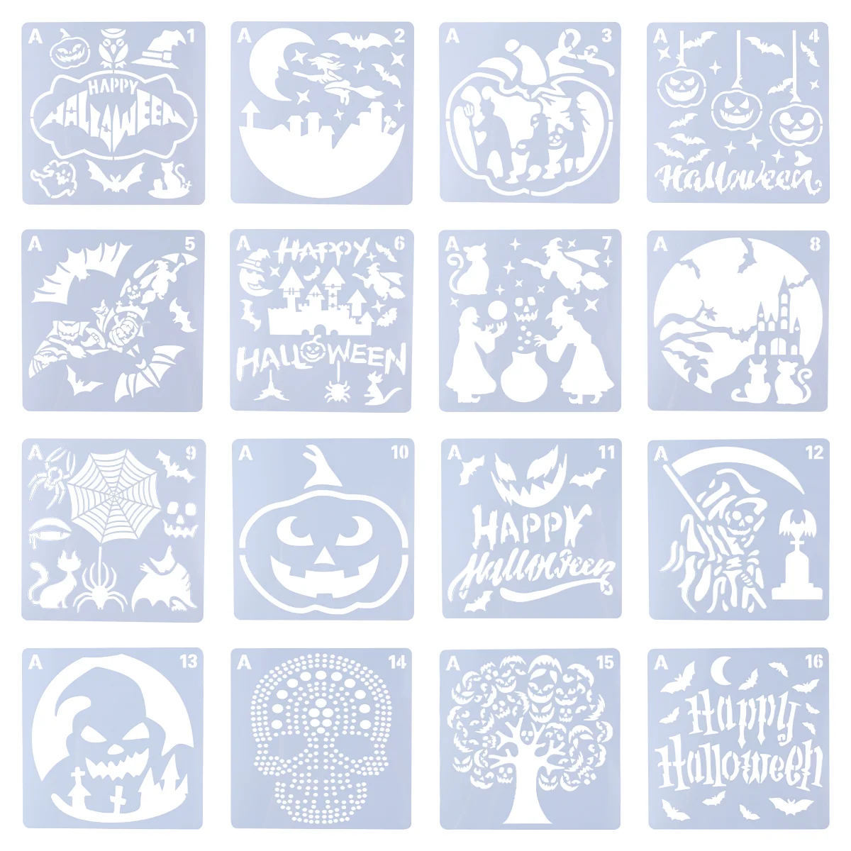 

16 Pcs Stencils Kids Halloween Cutout Painting Template Plastic Mold Drawing Child