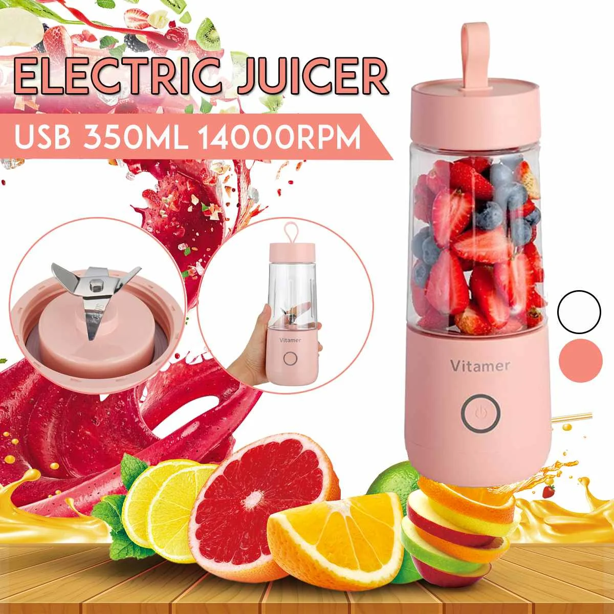 

350ml Portable Blender Juicer Electric USB Rechargeable Mixer Smoothie Slushy Cup Fresh Juice Blender Bottle USB Charging Kitche