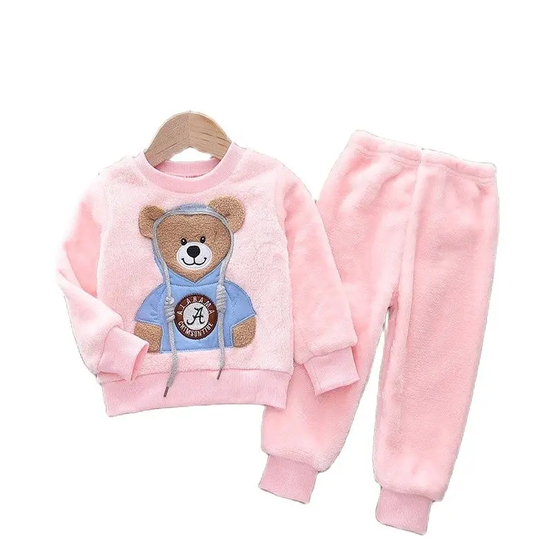 2020 New winter Baby Boy Girl Thicken Pajamas Set Flannel Fleece Toddler Child Warm Catoon Sleepwear Kids Home Suit 0-6Y