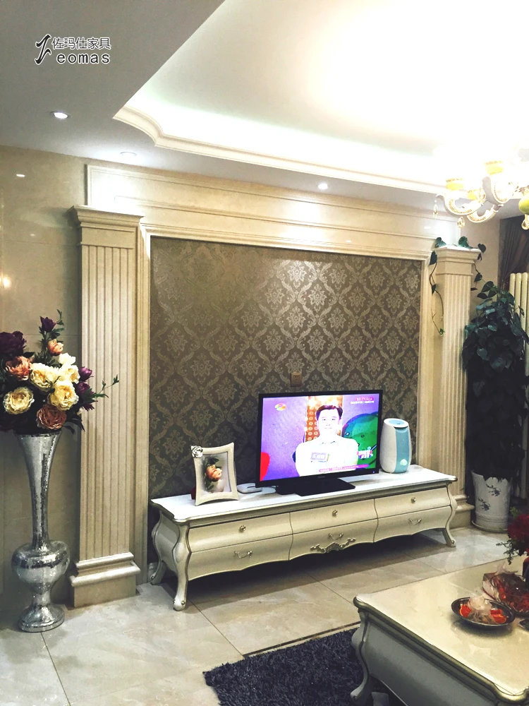 

European TV Cabinet Small Apartment French American Black and White TV Cabinet New Classical Solid Wood Marble