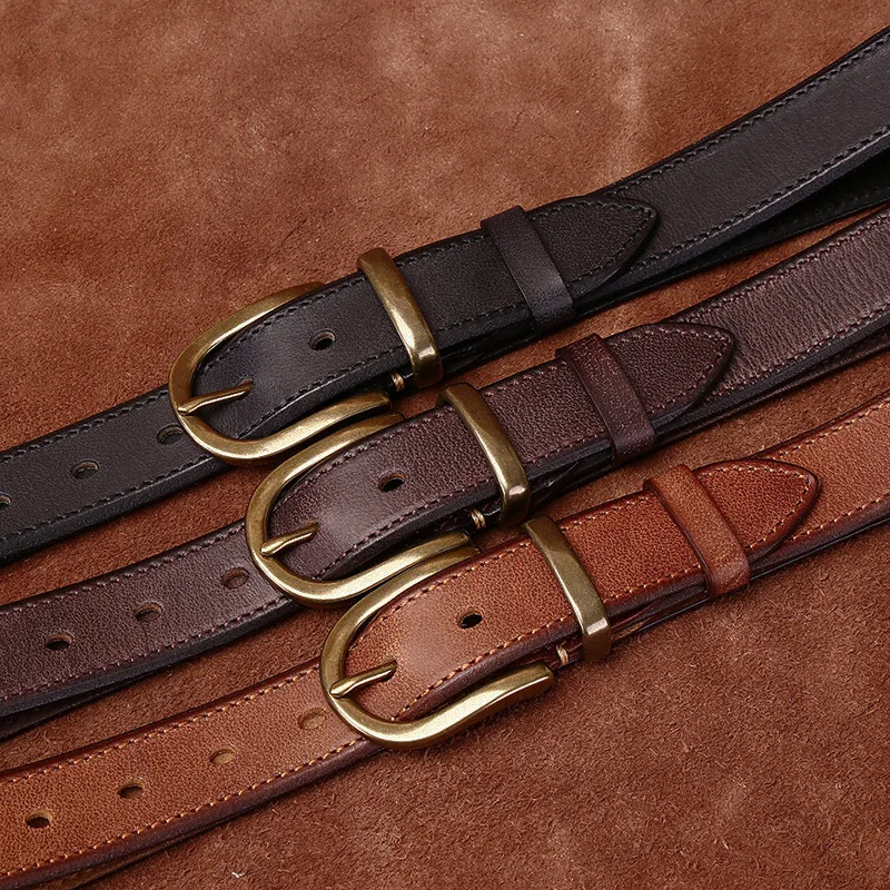 Ремень мужской из натуральной воловьей кожи с латунной пряжкой 3 см