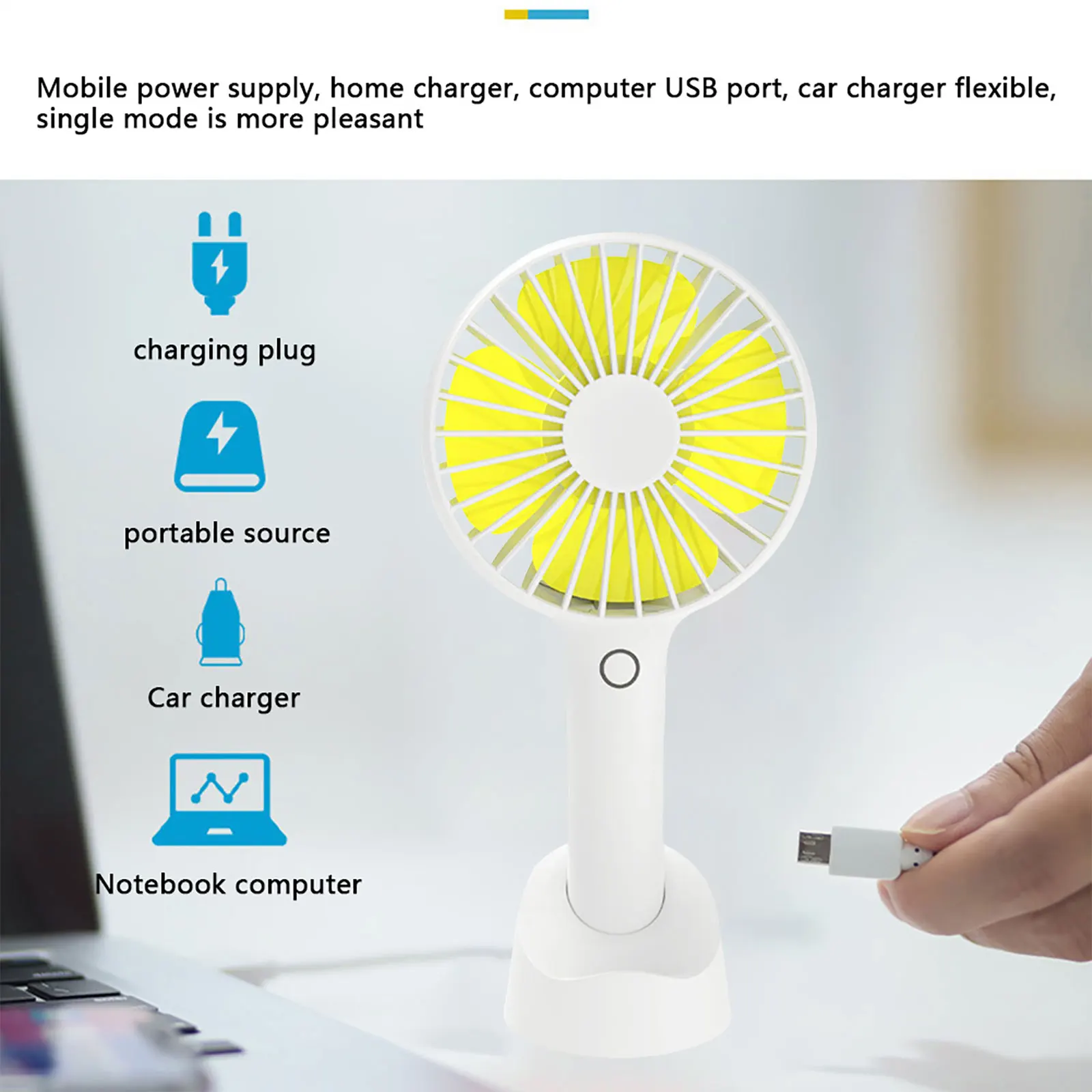 

Stable Handheld Portable Fan 4 Modes Adjustable Strong Wind Mini USB Rechargeable Personal Fan Summer Cooling Tools