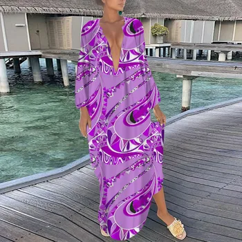 Casual Summer Dress For Women Womens Casual V Neck Long Sleeve Floral Print Button Up Midi Dress 1