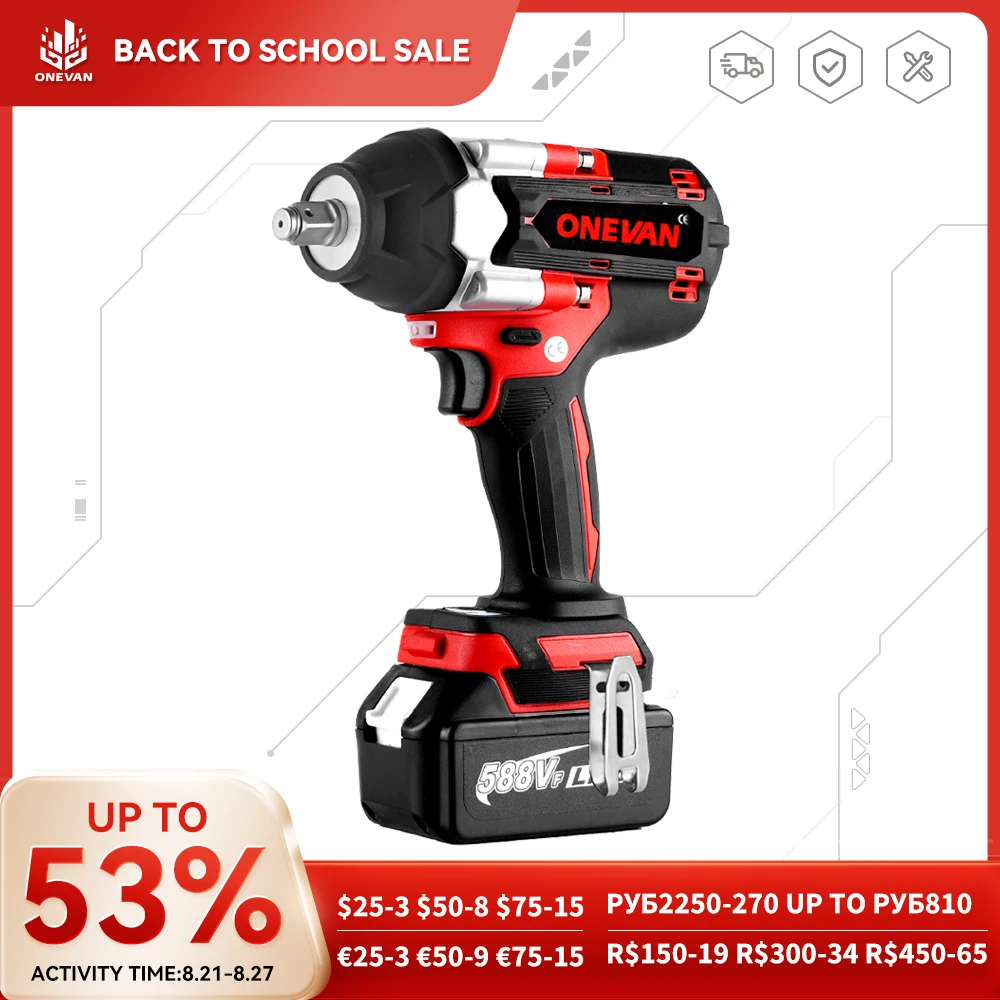 ONEVAN 588VF 1800 N.M Torque Brushless Electric Impact Wrench 1/2 In With 22900mAh Lithium-Ion Battery For Makita 18V Battery