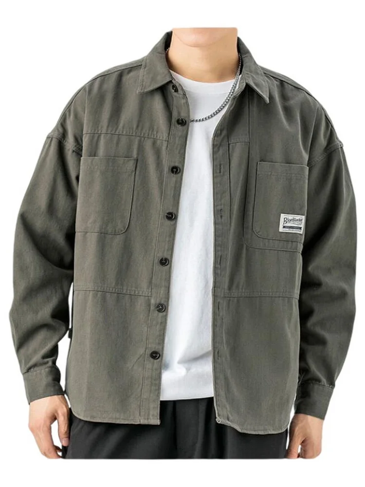 Men Shirt Cargo Shirt Men's Fashion Student Casual Long-Sleeved Shirt Large Pocket Shirts Washed Cotton Workwear