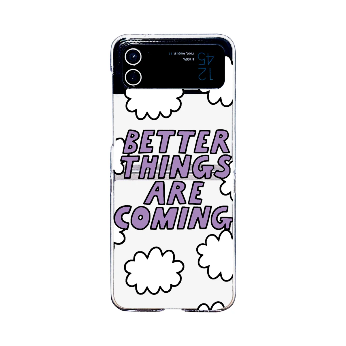 

For Samsung Galaxy Z Flip 4 3 Case White Clouds English Pattern Painted Transparent Folding Shockproof PC Hard Cover Accessories