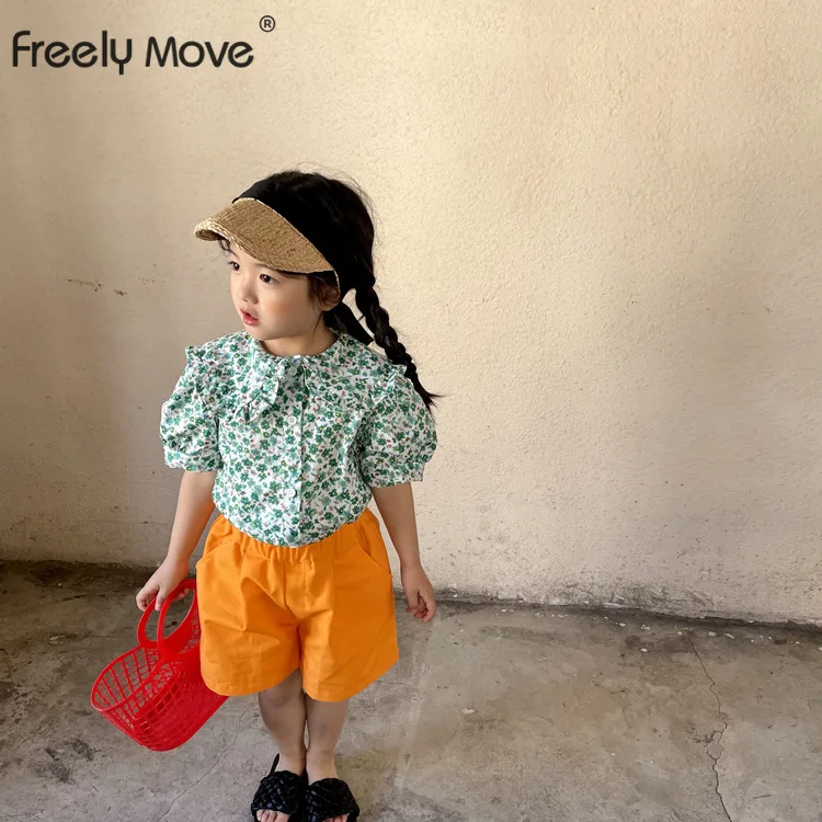 

Freely Move Summer Girls T-shirts Ruffles Collar T Shirt Floral Baby Toddler Girl Blouse Shirt Kids Tops Children's Clothes