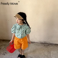 freely move summer girls t shirts ruffles collar t shirt floral baby toddler girl blouse shirt kids tops childrens clothes