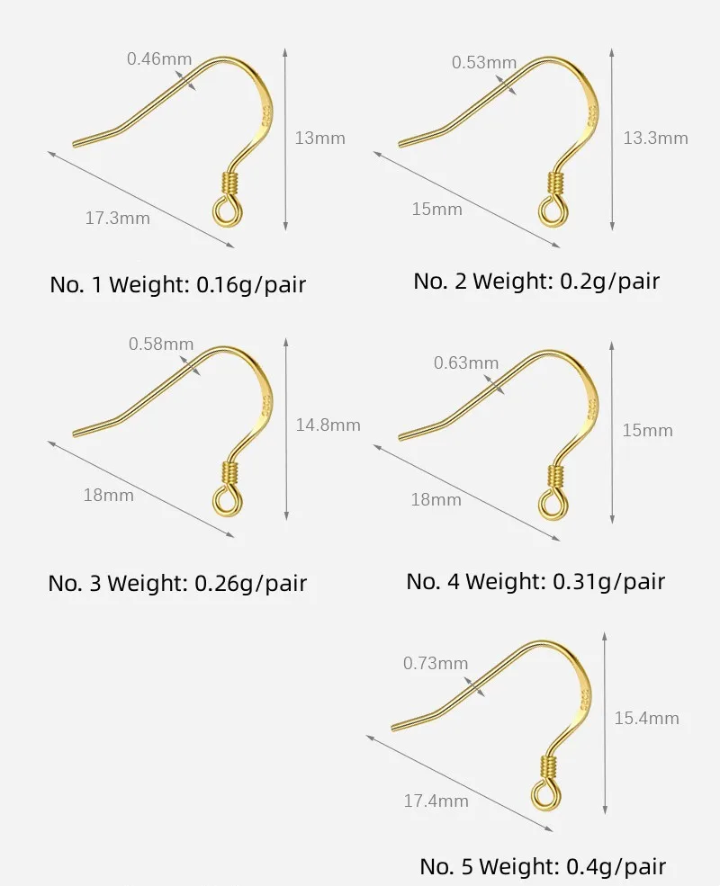 4Pcs S925 Hypoallergenic Sterling Silver Earring Hook Clasps Earwire DIY Earring Findings For Jewelry Making Supplies