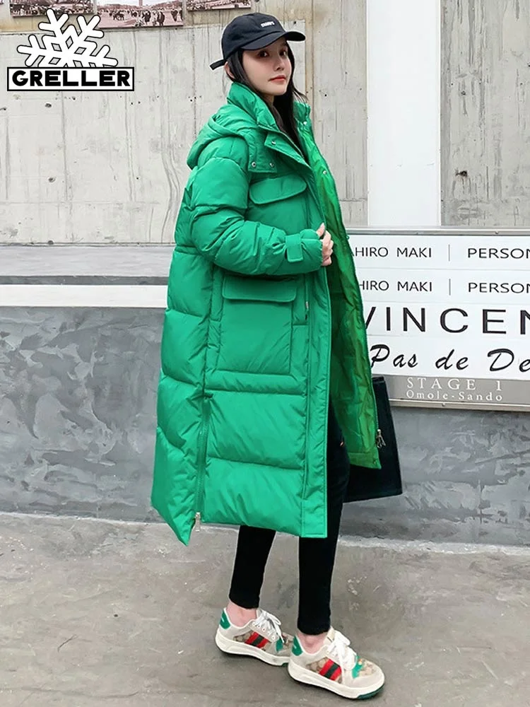 

GRELLER 2022 New Winter Jacket Women Parka Fashion Long Coat Hooded Parkas Loose Warm Snow Wear Cotton Padded Winter Clothes