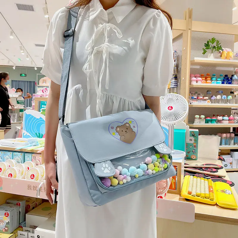 

Xiuya Japanese 2022 Kawaii Anime Print Ita Bag Pink Party Style Fashion Lolita Shoulder Bag for Women Cute Canvas Shopper