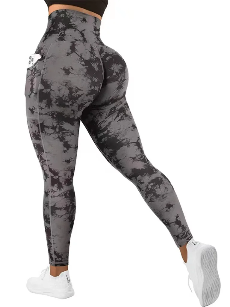 

2023 Autumn Sexy Pants Women Fashion Tie Dye Print Tummy Control Butt Lifting Pocket Design Casual Skinny Daily Long Yoga Pants