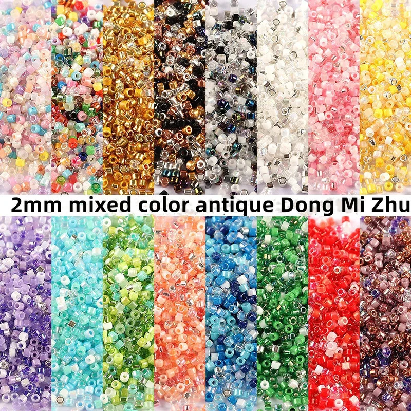 

2mm mixed color antique Dong rice beads tube beads DIY Hand Beaded clothing hand sewn embroidery dress antique hairpin material