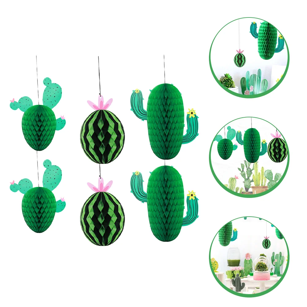 

6pcs Honeycomb Centerpieces Cactus Party Decorations Mexican Fiesta Pendants