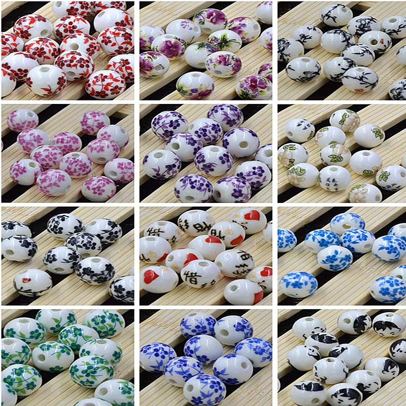 

12mm High Quality Blue and White Porcelain Orchid Beads DIY Jewelry Accessories Ceramic Round Loose Beads * 10pcs
