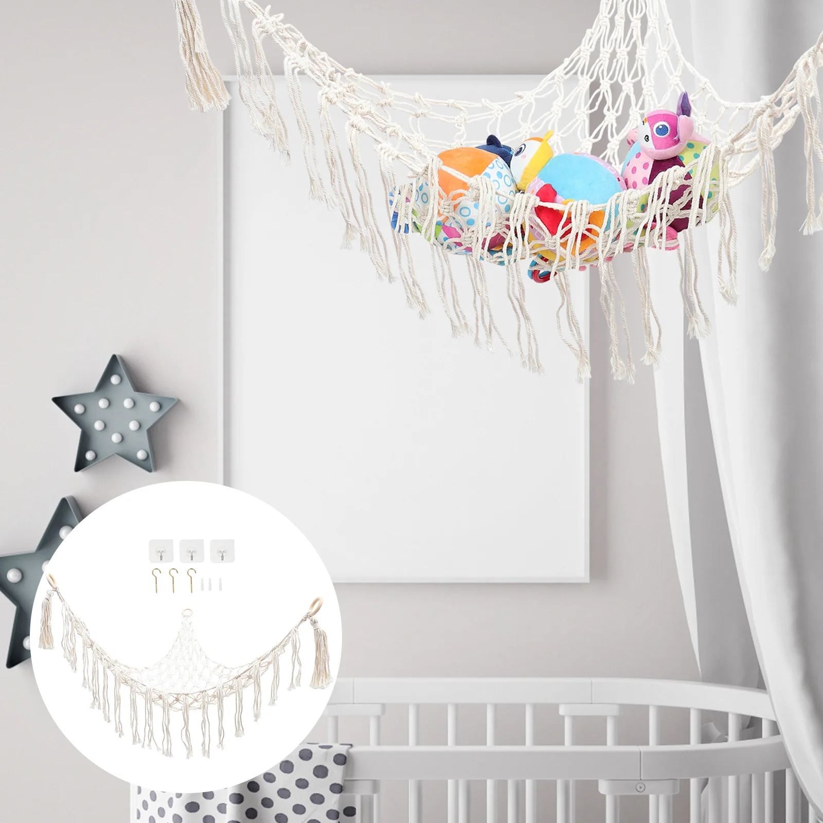 

Stuffed Animal Hammock Macrame Corner Organizer Display Holder Net