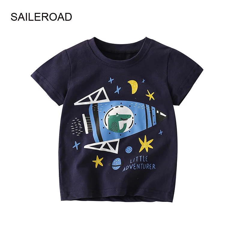 

Летняя хлопковая футболка с коротким рукавом, с рисунком ракеты