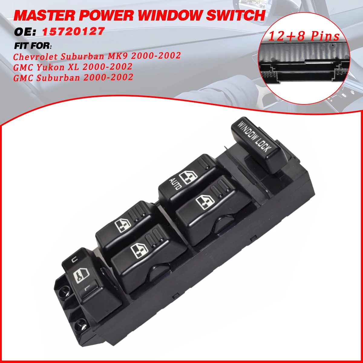 

Электрический переключатель управления стеклоподъемником автомобиля 15720127 12 + 8 контактов для Chevrolet Suburban GMC Yukon XL GMC Suburban 2000 2001 2002