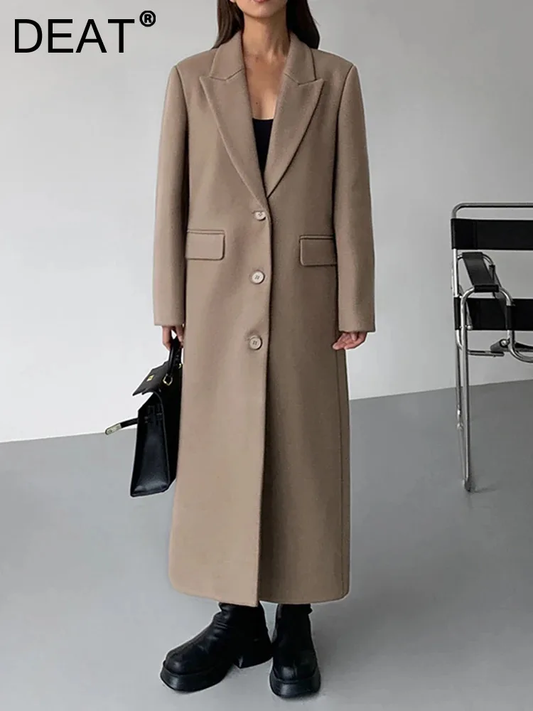 

Женское шерстяное Стеганое пальто DEAT, однобортное пальто с отложным воротником и длинными рукавами, пальто с разрезом и карманами, новинка зимы 2023, 7AB2067