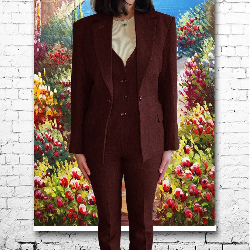 Женский костюм из 3 предметов в елочку официальная рабочая одежда повседневный