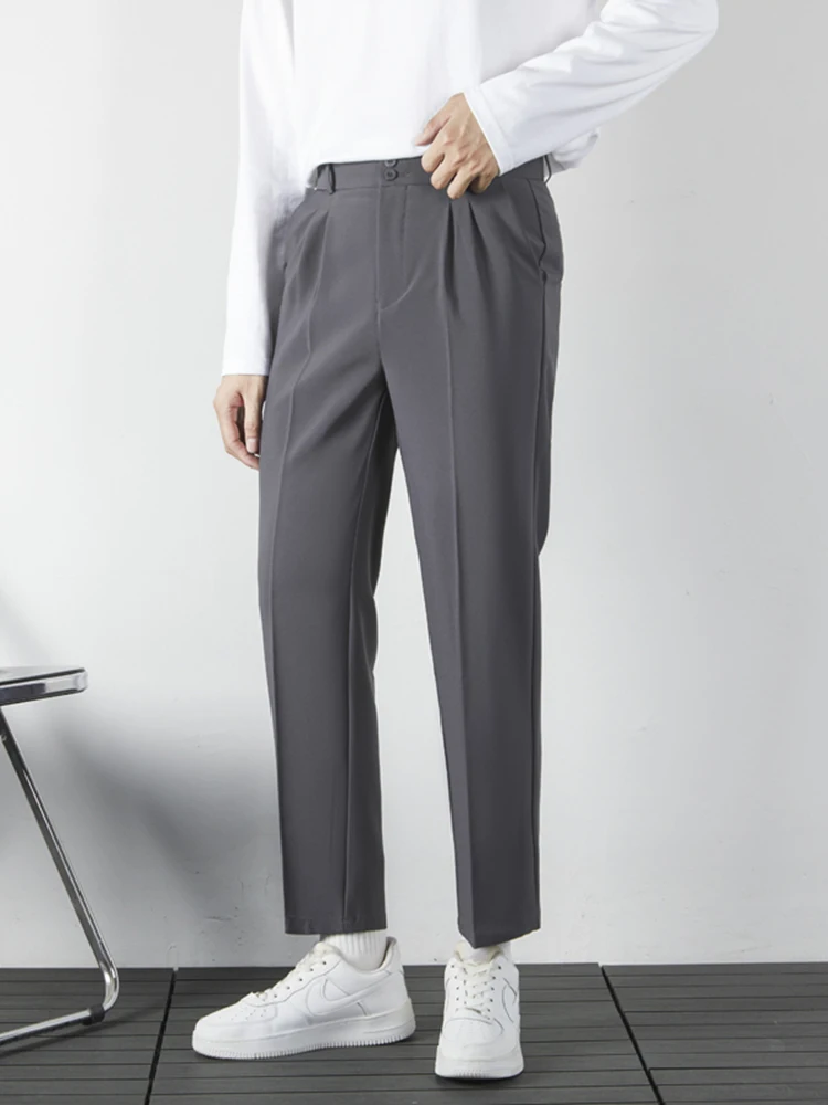 Drape Small Suit Pants Men's Spring and Autumn Korean Sle Loose Straight Casual Light Luxury Non-Ironing Capri ...