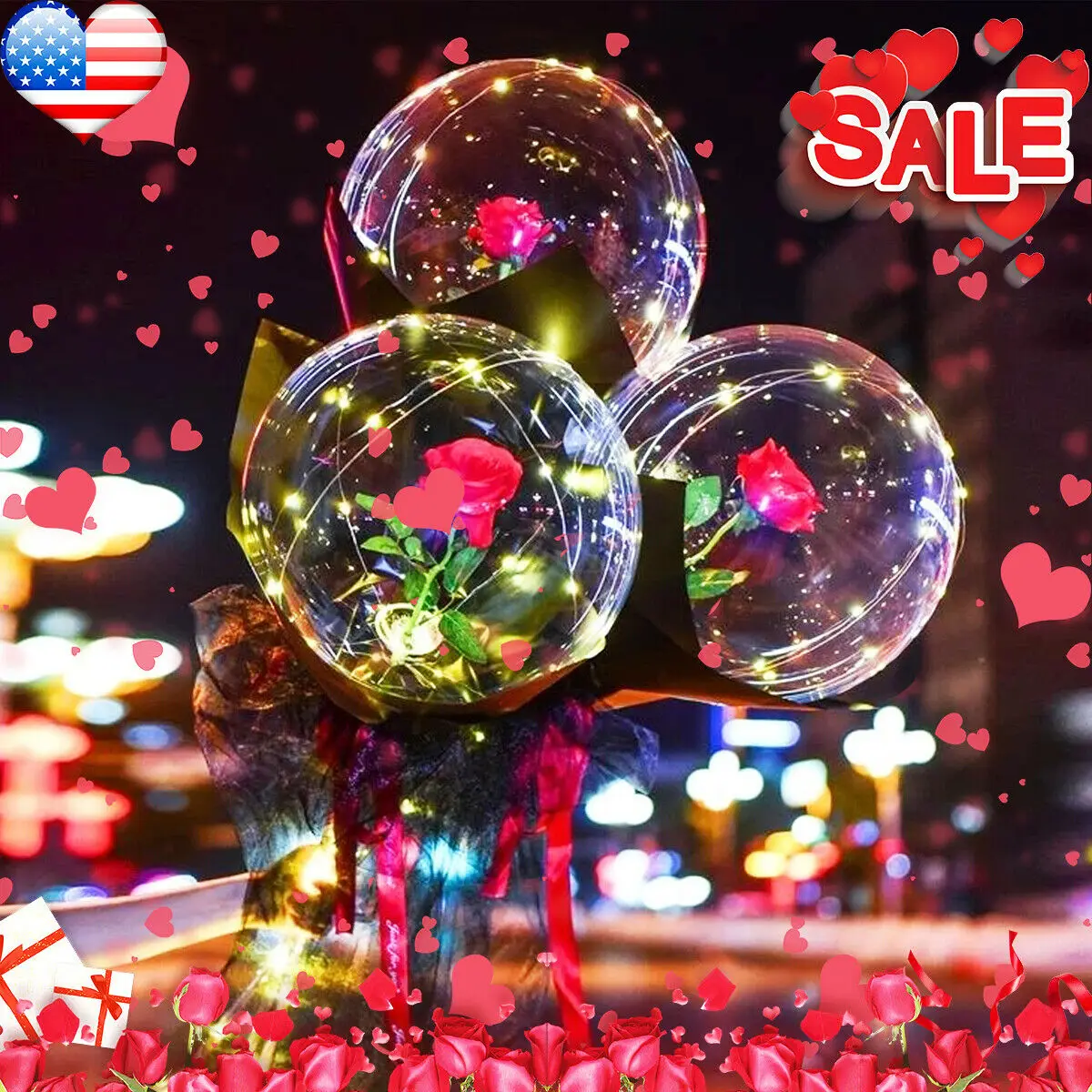 

Luminous Led Light Bobo Balloon Rose Flower Bouquet Transparent Balloons for Wedding Valentines Day Christmas Party Decoration