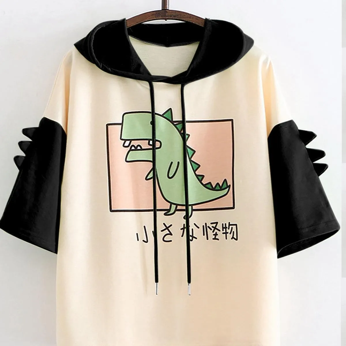 

BIG PROMOTION 2023 Popular Little Dinosaur Print Short Sleeve Hooded Sweater Girl Cartoon Campus Style T-shirt Cute