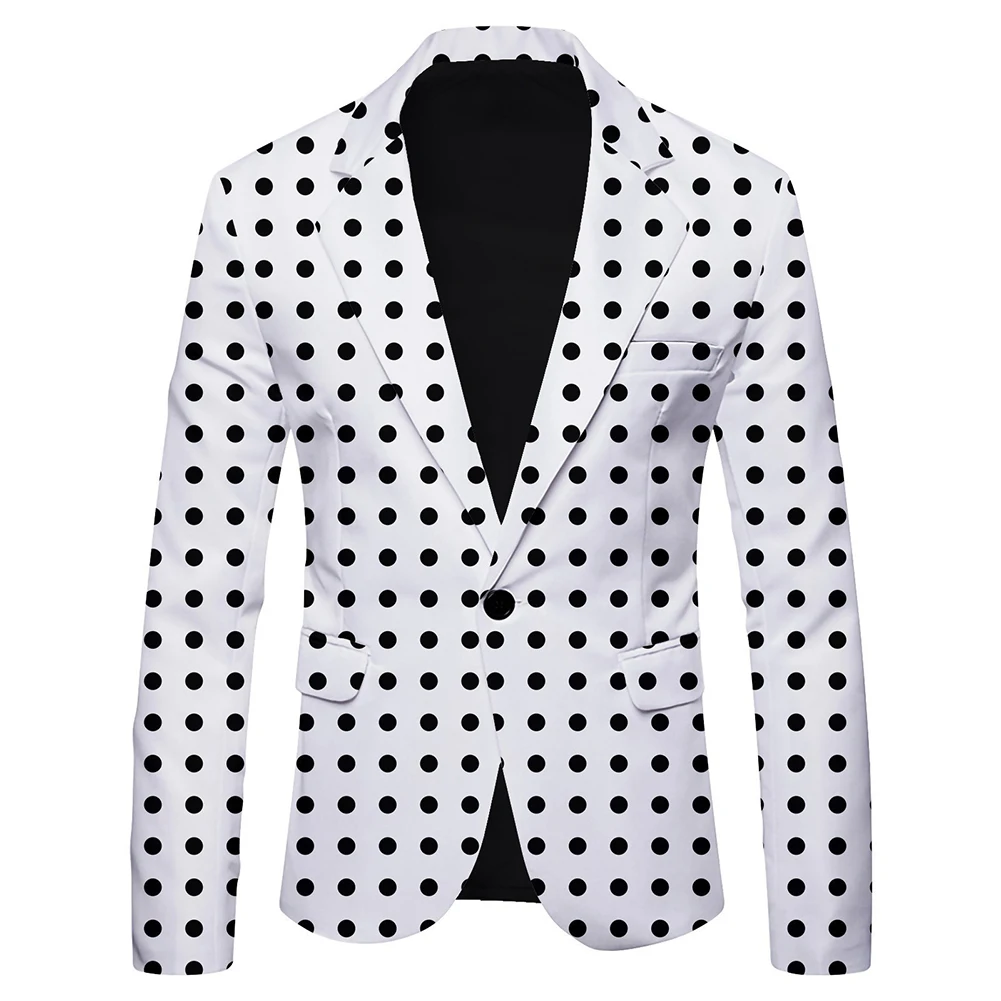

Fashion Men Casual Formal Suit Blazer Strip Dots Slim Suit Jacket Coats Dress Business Workwear Button Tops Social Blazers