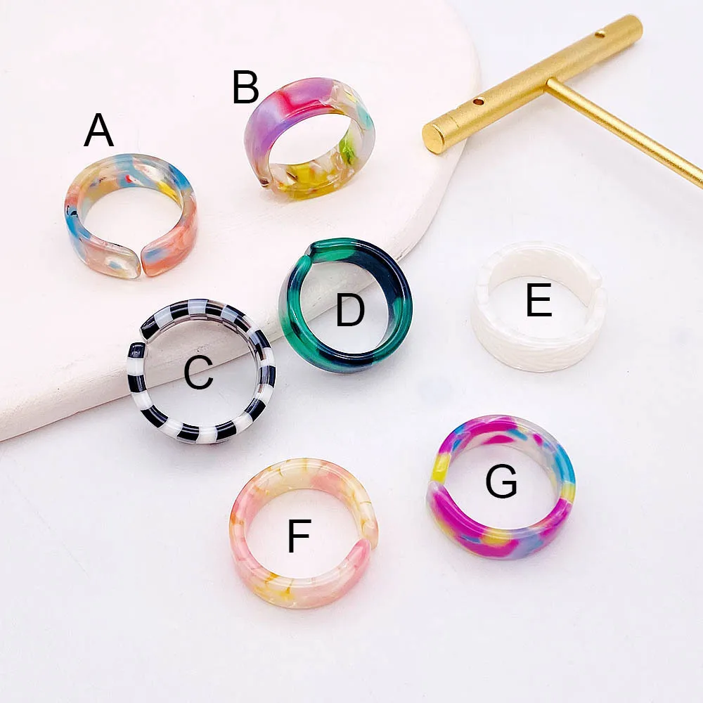 

New Resin Acetate Board Colorful Acrylic Ring Vintage Simple Opening Ring for Women Girls Jewelry Accessories Gifts