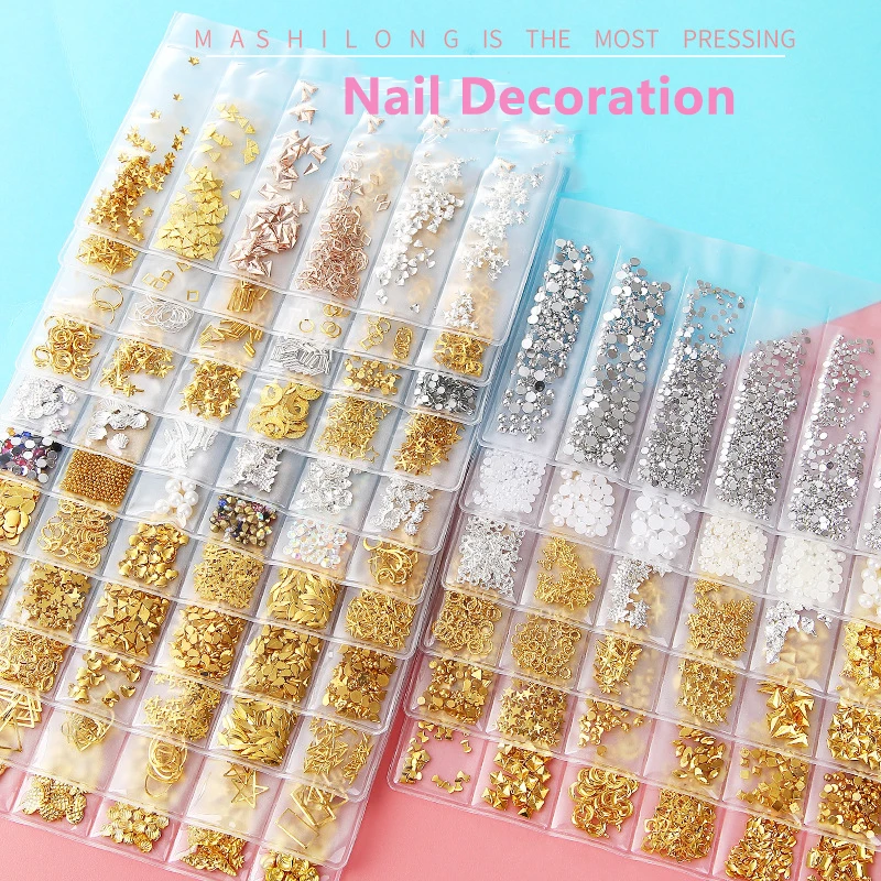 

Nail Decoration Nail Charms Star Month Hollow Gold Silver Nail Art Metal Shell 3D Studs Rhinestones Nail Art Nail Parts Glitter