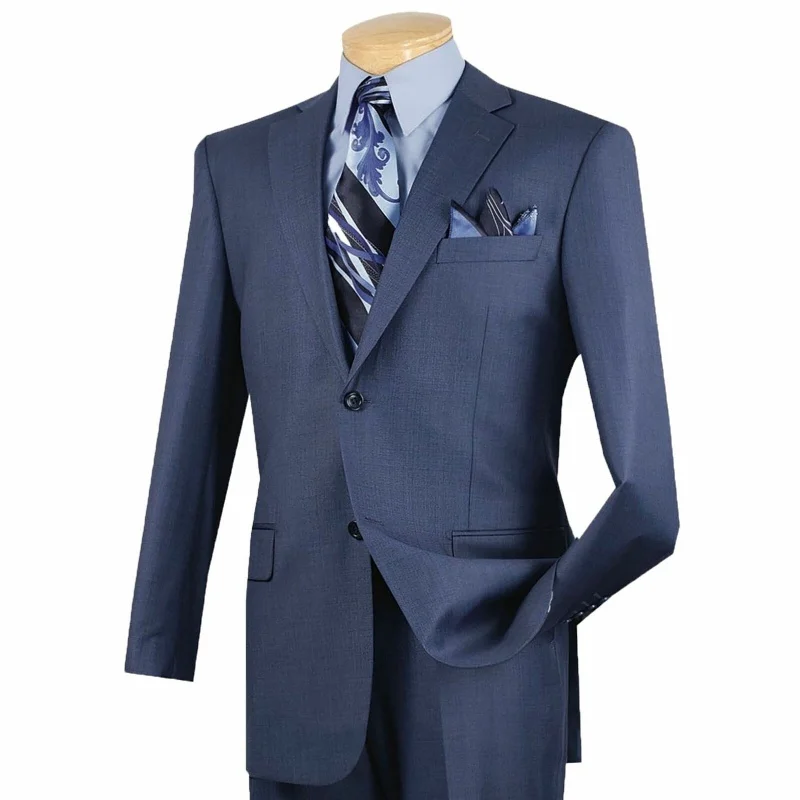 

VINCI Men's Blue Textured Solid 2 Button Classic Fit Business Suit NEW