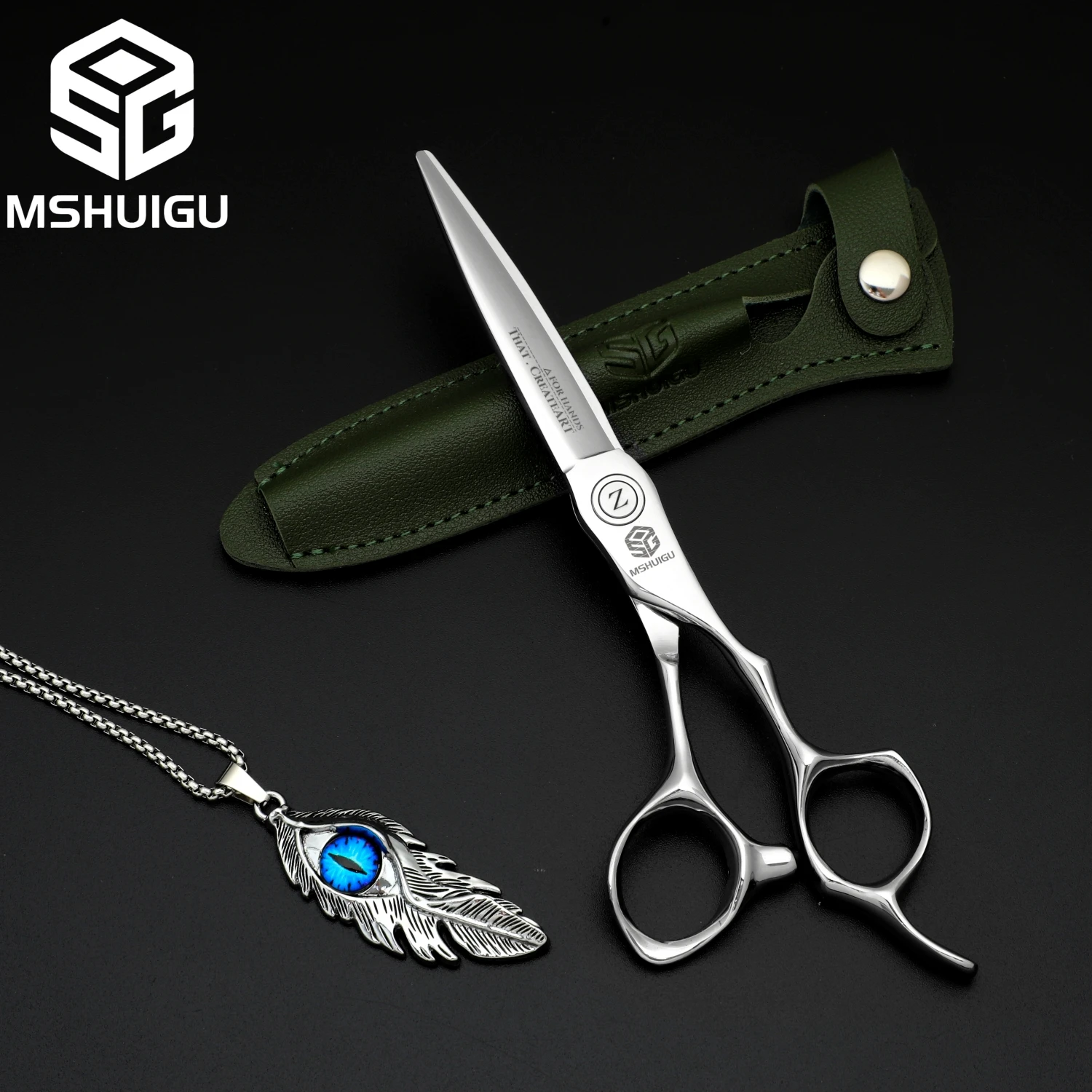 Фото MSHUIGU 6,2-дюймовые многофункциональные профессиональные ножницы для волос, филировочные ножницы VG10, инструменты для парикмахерской из нержавеющей стали с ожерельем №2