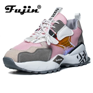 Женские кроссовки на платформе Fujin, повседневные дышащие кроссовки на плоской подошве со шнуровкой на весну и осень 2020