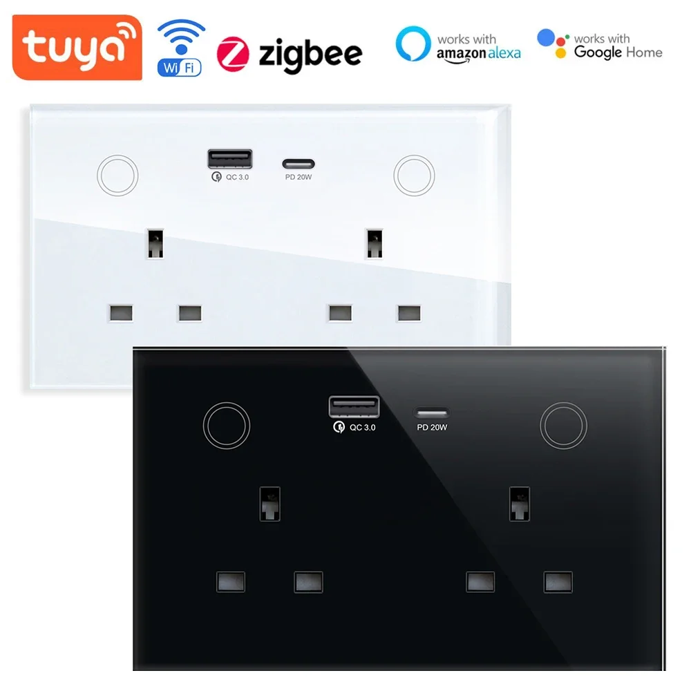 Фото Умная розетка с Wi-Fi/Zigbee, настенная розетка с Wi-Fi, USB Type-C, PD, 20 Вт, сенсорный выключатель, с дистанционным управлением через Alexa Google Home №2